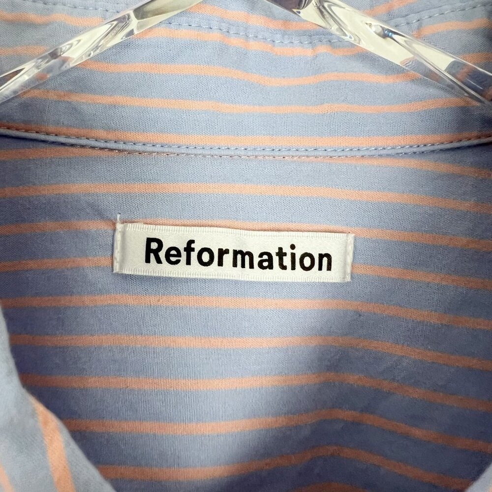 Reformation Willow Pajama Set Cropped Top Boxer Shorts Striped Blue Peach Size L - Picture 5 of 16